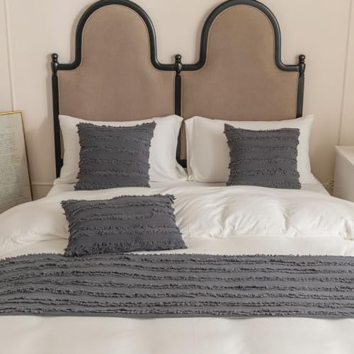 Toalla de extremo de cama gris oscuro de 50x240 cm para proteger y decorar 6