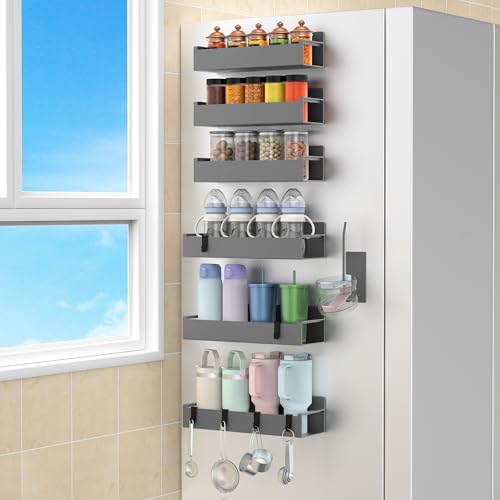 Image of HuggieGems Magnetic Water Bottle Holder for Refrigerator, Cup Holder Organizer for Stanley and Tumbler for Kitchen, 6 Pack, Dark Gray