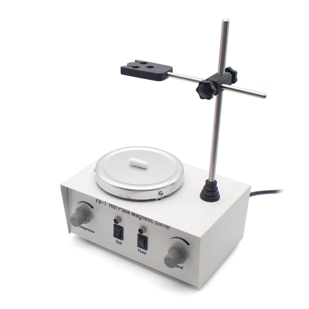 Toplionace Agitador Magnético con Calefacción Eléctrica Mezclador de Control Dual con Calefacción de Laboratorio para Agitar Mezclador Agitador Magnético con Placa Caliente de 1000mL 79-1