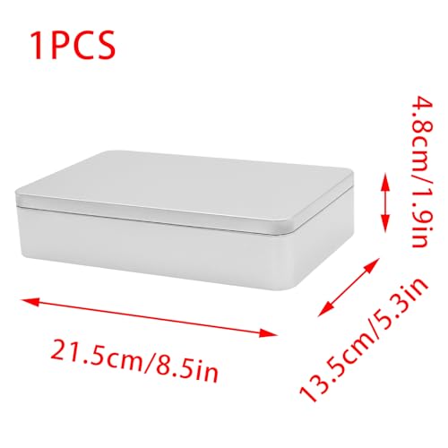 Image of 1 Pack Metal Tin Box, 8.5 x 5.3 x 1.9 Inch Rectangular Empty Tin Box (Silver)