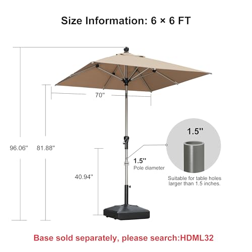 Image of PURPLE LEAF Patio Umbrella 6' x 6' Rectangle Tilt Market Umbrella Aluminum