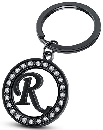 AlphaAcc Initial R Letter keychain letters key holder black keychain