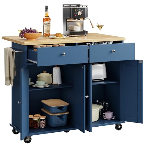 image for Shintenchi Kitchen Island with Drop Leaf, Rolling Kitchen Cart with St