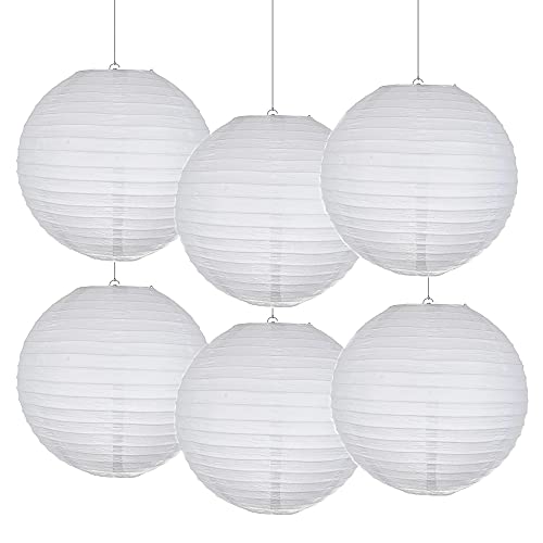 HUSL Farol Japones,Farolillos de papel,20cm,25cm,30cm,40cm De Papel, Pantalla Papel Redondo,Para Bodas,Cumpleaños,Decoraciones Para Jardín,Salon,Patio,Color Liso (40CM_6PCS, Blanco)