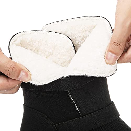Image of GLOBALWIN Women's Ankle Boots For Women Faux Fur Lined Winter Moto Boots Ankle Booties With Adjustable Double Buckles