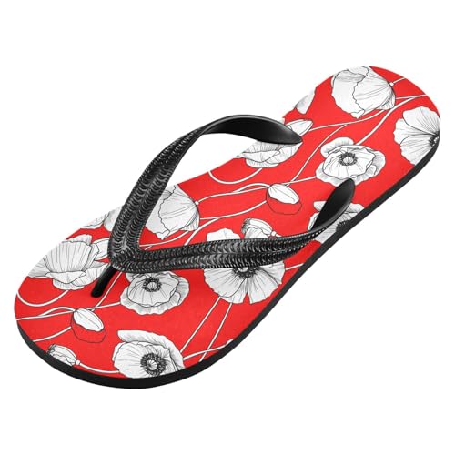 Sinestour Flower Sketch Red Flip Flops for Beach Thong Sandals Anti-slip Lightweight Flat Slippers for House Indoor Outdoor2