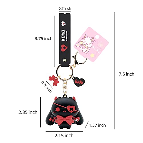 Honyjoom Anime Keychain Cartoon Key Chain Car Key Ring For Women, Purse Charms For Handbags Lolita Bag Pendant With Silicone Strap For Demon-Rabbit (Black Red) #TOP3