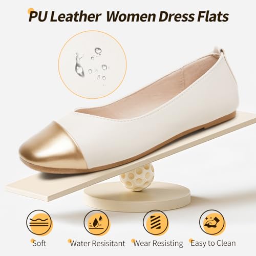 Eydram Ballet Flats Shoes for Women PU Leather Dress Shoes Square Toe Black White Flats for Women Dressy Comfortable for Walking Office Party2
