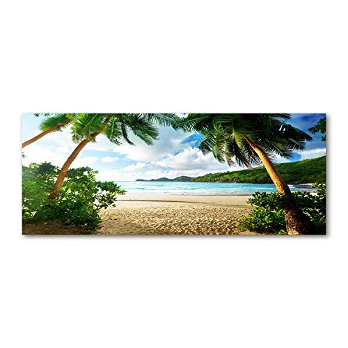 Fond de hotte en verre vert motif paysage palmiers pour cuisine exotique 125x50
