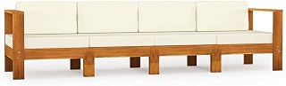Terrace,Garden,Lounge,Outdoor Sofa,4-Seater Garden Sofa with Cream White Cushions,Solid Acacia Wood