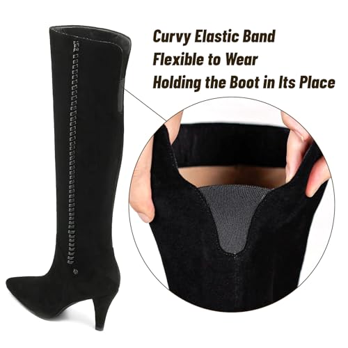 Knee High Boots Women Kitten Heel Suede Tall Boots for Women Pointed Toe Long Boots with Zip2