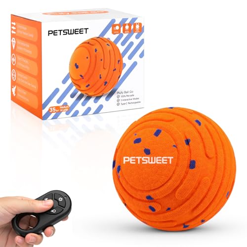 Smart Interactive Dog Toy with Remote Control, E-TPU Toy Ball for Aggressive Chewers, Automatic Moving, IPX6 Waterproof, Rechargeable Rolling Ball for Small/Medium/Large Dogs, ORG&BLU