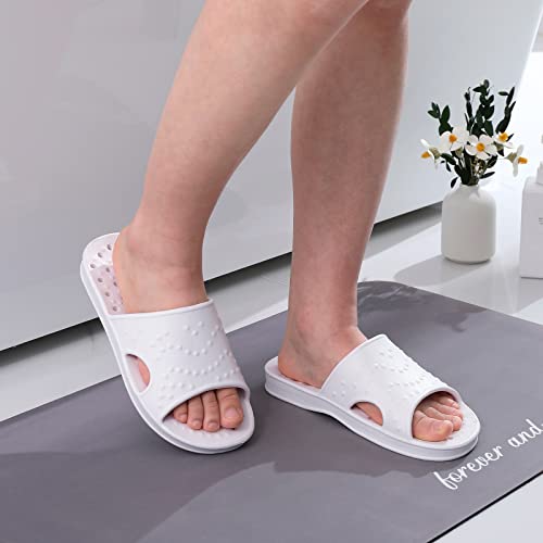 Shevalues Shower Shoes For Women With Arch Support Quick Drying Pool Slides Lightweight Beach Sandals With Drain Holes, White-Update Version 6.5-7.5 Women / 5-6 Men #TOP1