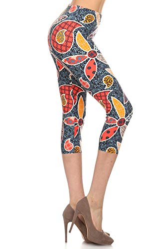 R606-CA-PLUS Playful Florals Capri Printed Leggings, Plus Size