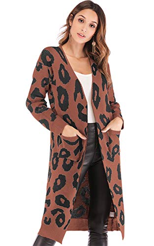 image for Angashion Women's Cardigan Long Sleeves Leopard Print Knitting Sweater
