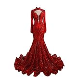 Datangep Red Shiny Sequined Mermaid Prom Dress Shower Party Evening Dress Engagement Celebrity Pagea