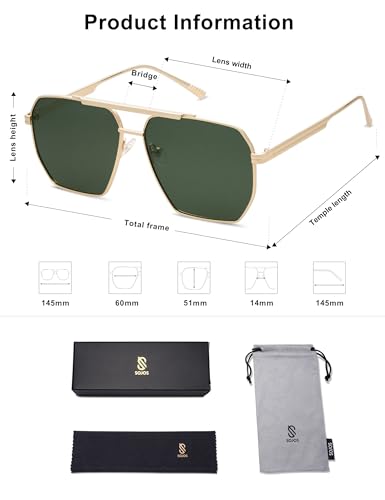 Image of SOJOS Retro Oversized Square Polarized Sunglasses for Women Men Vintage Shades Classic Large Metal Sun Glasses