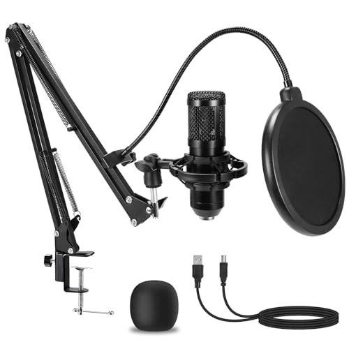 AMOOX USB Condenser Microphone with Boom Arm Kit