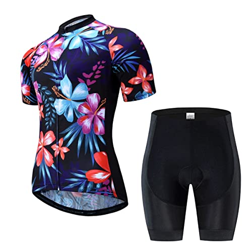 Fahrradanzüge Frau Radtrikot Atmungsaktiv Shirt Berg Kleidung Bike-Top MTB Straße Jersey Kurzarm, Kurze Trägerhose Aus 9D-Gel (Farbe : F, Größe : XL) Cover
