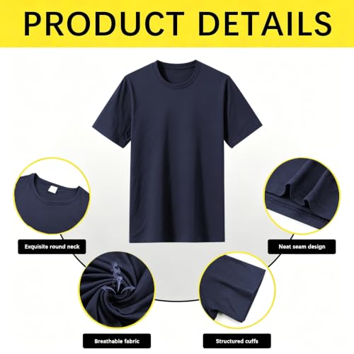 Image of ORJ 2 Pack Men t Shirts Crew Neck Short Sleeve Men's Undershirt Plain Polyester tee Bulk Stretch Soft Tees