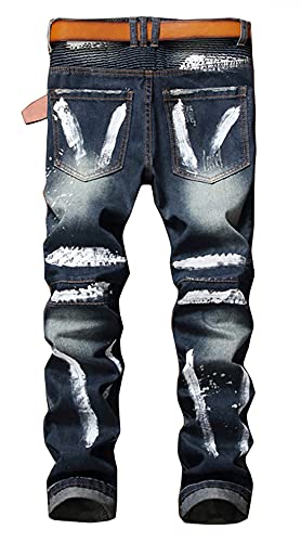 Enrica Men's Ripped Straight Slim Moto Biker Jeans2
