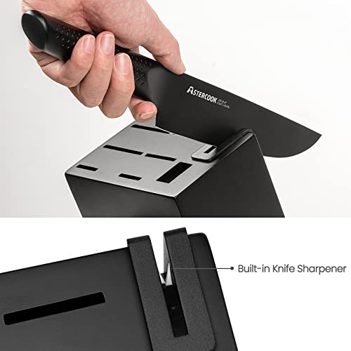 Knife Set, 15 Pieces Chef Kitchen Knife Set With Block, Built-In Knife Sharpener, German Stainless Steel Knife Block Set, Dishwasher Safe, Elegant Black #TOP2