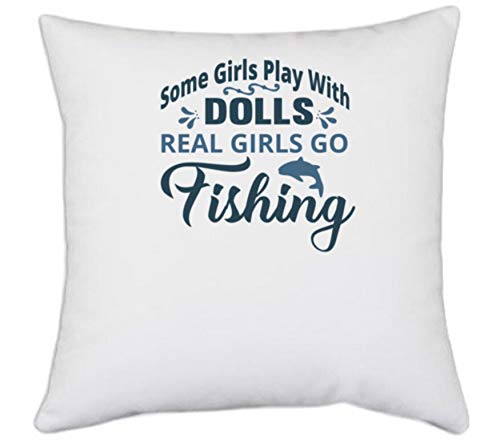 UDNAG White Polyester 'Fishing | Some Girl Play with Dolls' Pillow Cover [16 Inch X 16 Inch]