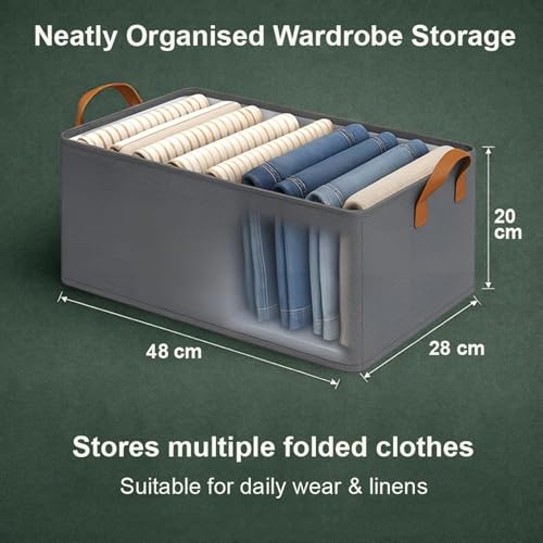 Image of Storage Box and Organiser for Clothes | Cloth Organizer for Storage | Clothes Wardrobe Organizer for Storage | Fits in Small Closet & Room Corner | Pack of 6, Grey