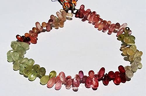 LKBEADS Naturalne koraliki fasetowane z wieloma szafirami, koraliki w kształcie łezki, 3 x 5 mm – 4 x 8 mm, sznurek 8,5 cala [E0748] ładny wielokolorowy szafir