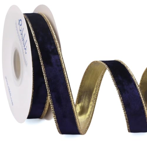 Image of Ribbli Navy Crushed Velvet Wired Ribbon 1 inch x 10 Yds Continuous