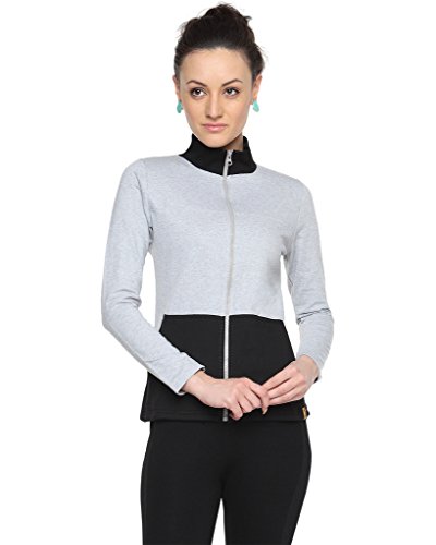 Campus Sutra Chaqueta para mujer con bolsillos grandes de parche, color gris pequeño