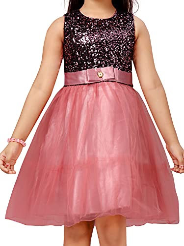 Image of MUHURATAM Girl's Net Fit and Flare Knee-Length Dress