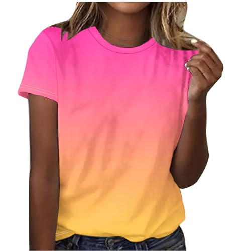Camiseta Mujer Manga Corta Verano Color Degradado Moda Casual Suelto Cuello Redondo Túnica Tops Algodón Fiesta T-Shirt Camisa Elegante Cómodo Original Basic tee Camiseta Talla Grande