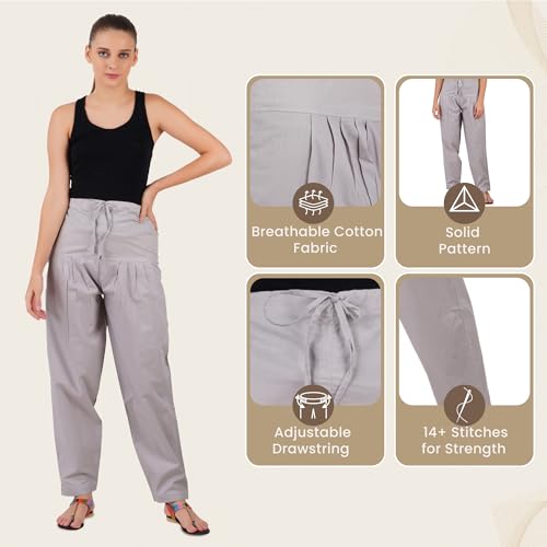Image of Happy Bunny Salwar Pant for Women, Fine Cotton Ethnic Trousers with Drawstring Waist, Comfortable Daily, Office & Casual Wear Bottoms