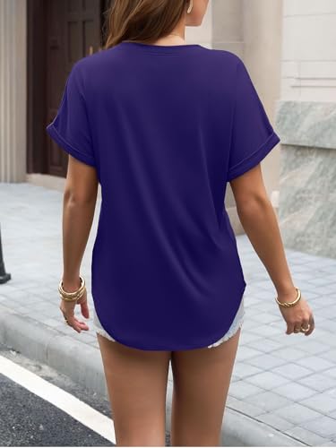 Image of UNCLECAT Women's Short Sleeve T Shirts Trendy Crew Neck Curve Hem Soft Tunic Tops Summer Outfits 2026