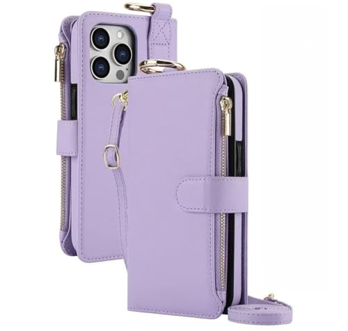 Étui portefeuille en cuir avec fentes pour cartes et fermeture éclair violet pour iPhone 16e