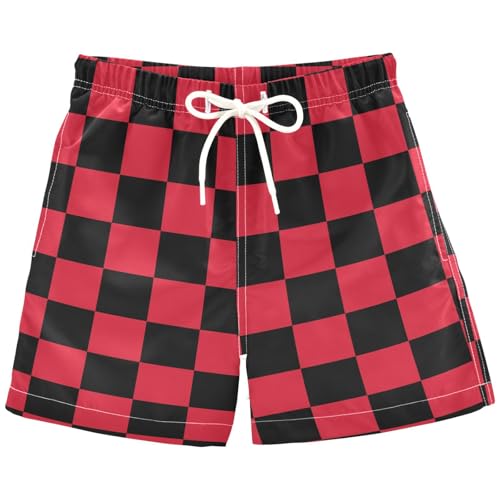 Pigsaly Boys Swim Trunks Red Black Squares Chess Checkered Toddler Beach Board Shorts Baby Summer Bathing Suit 3T
