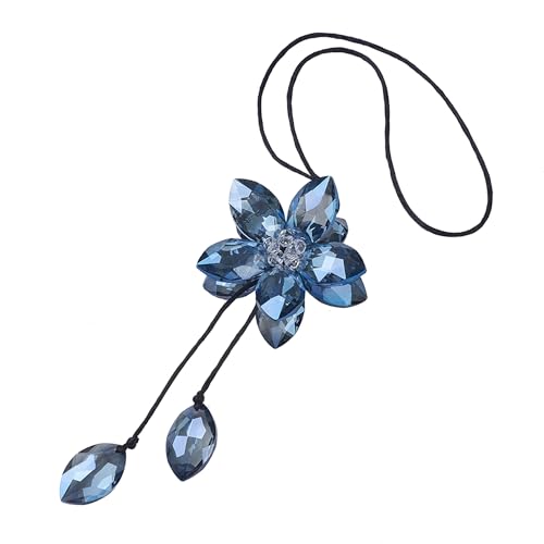 Image of Crystal Flower Car Rear View Mirror Hanging Ornament - Sparkles with Rainbows for a Sense of Luck and Happiness Car Interior Accessories (Blue)