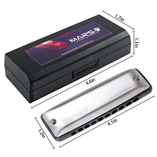 Kongsheng Galaxy Mars Harmonica,10 Hole Blues Harp Harmonica Diatonic Mouth Oragn Key Of C With Grey Comb For Beginners, Adults And Kids #TOP4