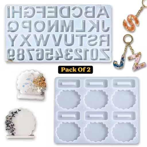 Silicone Resin Mould Set with Alphabet, Number and Scalloped Coaster Moulds for Keychain and Jewellery Making, Pack of 2-picture-11