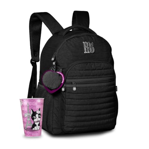 Mochila Escolar Rebecca Bonbon Crinkle Bolso Antifurto Bolso Notebook Com Copo RB 550 Mls (Preto)