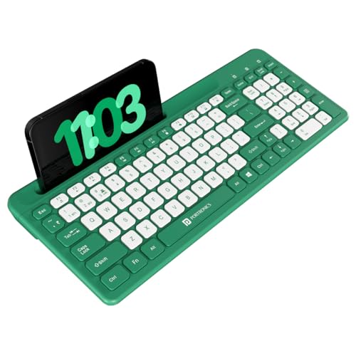 Image of Portronics Bubble Square Wireless Keyboard with Bluetooth + 2.4 GHz USB Receiver (Dual Connectivity), Pair 3 Devices Max, Multimedia Hotkeys, for Laptop, PC, Smartphone, Tablet (Green)