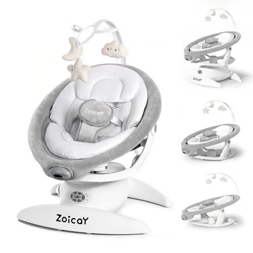 Baby wippe Zoicay 3-in-1 Babywippe Elektrisch für Neugeborene mit 9 modi 360° Drehbar und Schaukel Automatisch Timing Musik Funktion, Fernbedienung & Bluetooth Control für Indoor&Outdoor (Weiß)