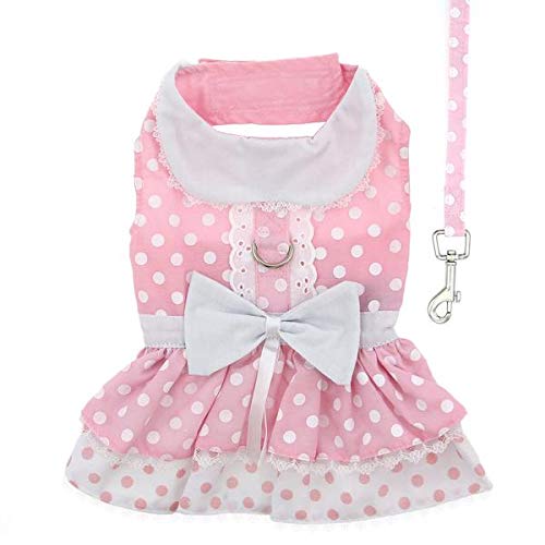 Pink Polka Dot and Lace Designer Dog Harness Dress by Doggie Design (X-Small)