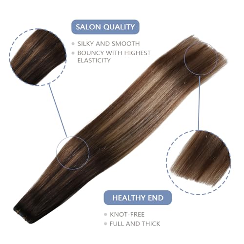 Image of COOKAYU Invisible Tape in Hair Extensions, Balayage Dark Brown to Dirty Blonde 14Inch 20pcs 30g /pack Straight Real Human Hair Invisible Injected Tape in Extensions