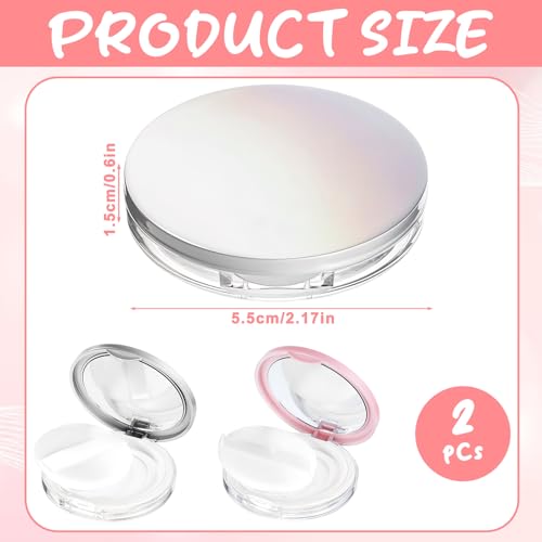 2 PCS Loose Powder Containers with Puff, Refillable Empty Powders Container with Mirror, Portable Travel Powder Containers Loose Compact Case Powders Box with Powers Puff (Pink Silver)2