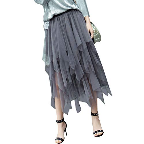 Women's Sheer Tutu Skirt Tulle Mesh Layered Midi Skirt