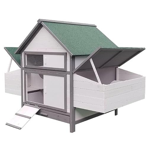 Melko Hühnerstall Hühnerkäfig Hühnerstall Geflügelstall Weiß/Grau Hühnerhaus Kleintierstall Hühnernest Hühnervoliere inkl. 2 Eiablagen und Sitzstangen