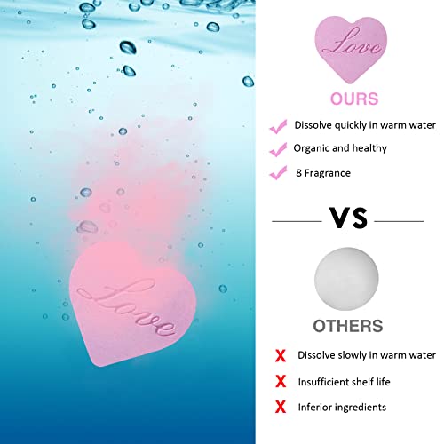 8 Pack Heart Shape Bath Bombs Gift Set, Natural And Organic Handmade Bath Bomb Gift Idea For Women Teens Girlfriend Kids, Essential Oils Bath Bombs For Birthday, Wedding, Spa, Valentine's Day #TOP1