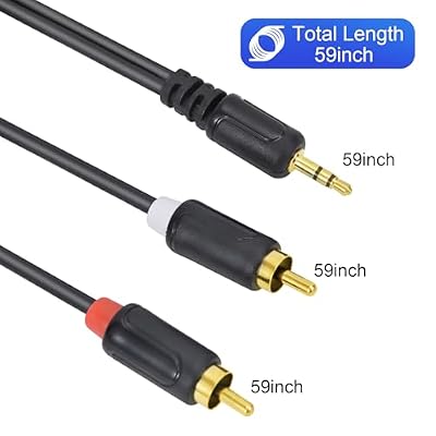 RCA Cables - 59IN/5FT Stereo Jack to 2RCA Plugs for Smartphone, Tablet, HDTV, DVD Player, Home Theater, Speakers, Projector